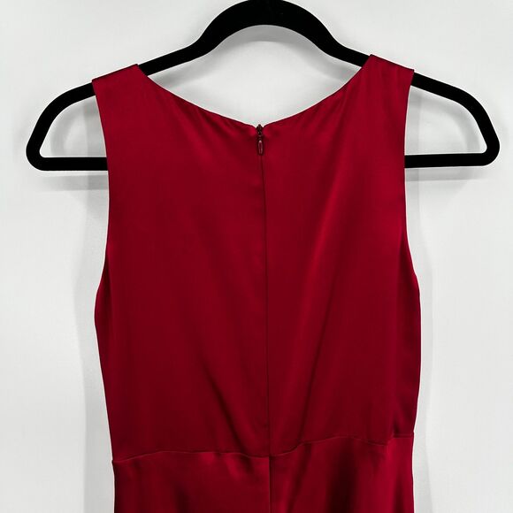 LYNN LUGO Red 100% Silk V-Neck Sleeveless Pleated Y2K Midi Slip Dress Size 6 - Picture 5 of 7